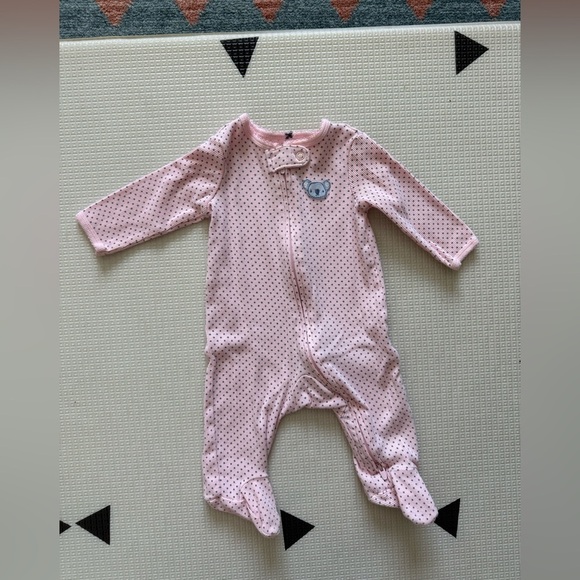 Carter’s|Baby girl pastel Pink Polka Dot long sleeve onesie sleeper,koala print• - Picture 1 of 3